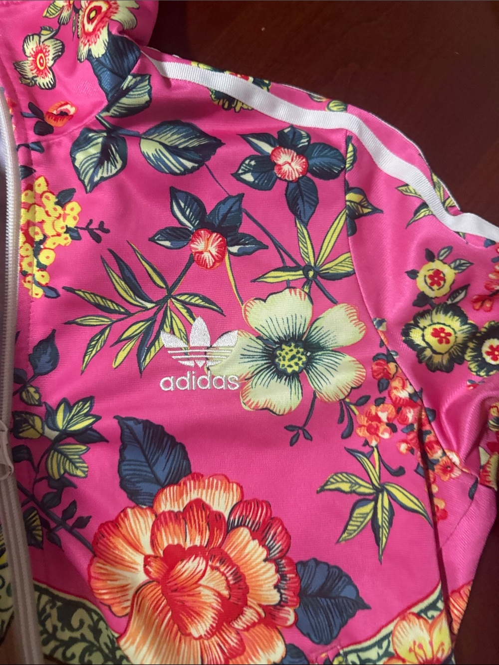 Farm rio x adidas Pink Floral Track Jacket with Tan Panels Sz S - Picture 10 of 14